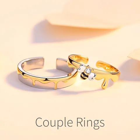 925 Sterling Silver Bee Honey Couple Rings Adjustable Open Ring Zirconia Inlaid Natural Sweet Style Jewelry For Lovers Gift