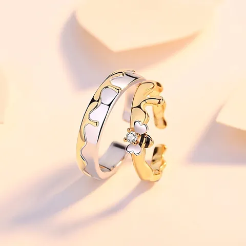 925 Sterling Silver Bee Honey Couple Rings Adjustable Open Ring Zirconia Inlaid Natural Sweet Style Jewelry For Lovers Gift