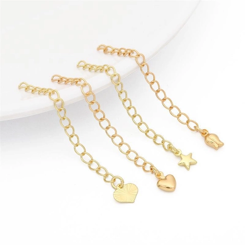 14K 18K Gold Plated Color Retention Copper Extender Chain For Necklace Bracelet Heart Star Rose Pendant Jewelry Findings