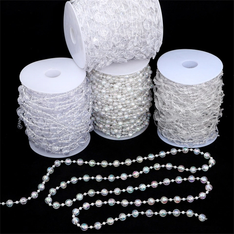 Acrylic Crystal Bead Chain Iridescent AB Color Transparent Plastic Bead Strand For Wedding DIY Party Home Decoration