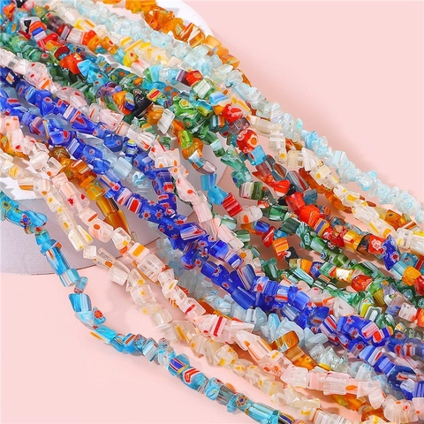 Irregular Millefiori Glass Beads For Jewelry Making DIY Handmade Bracelet Necklace Accessories Colorful Lampwork Stone Beads