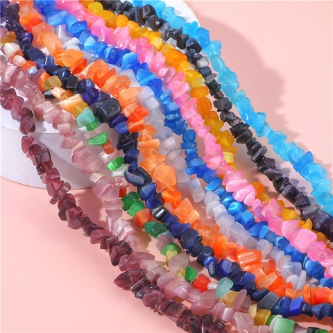 Perles en Pierre Concassée Oeil de Chat Irrégulières pour la Fabrication de Bijoux DIY Bracelet Collier Accessoires de Chaîne de Téléphone