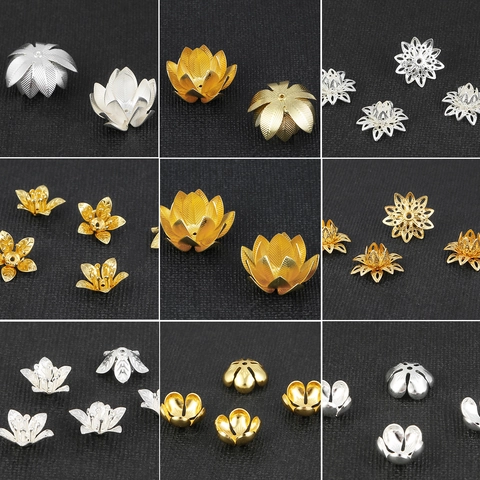 Brass Flower Bead Caps Filigree Lotus Spacers For Jewelry Making DIY Hairpin Accessories Gold Silver Plated Vintage Style Findings
