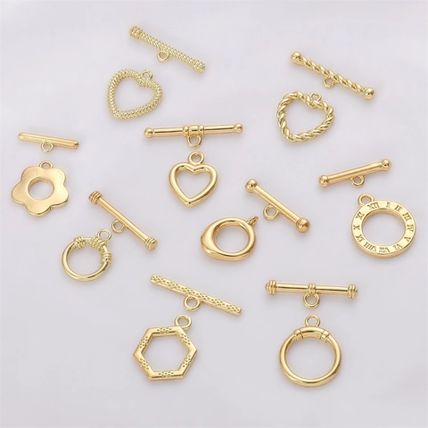 18K Gold Plated Metal Toggle Clasps T-Bar Closure O-Chain Connector For DIY Bracelet Necklace Making Handmade Jewelry Findings End Buckles