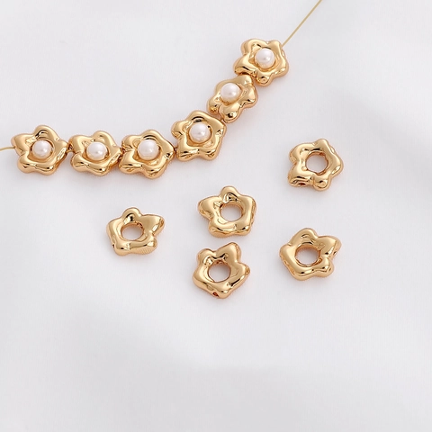 Copper Flower Spacer Beads Real Gold Plated Irregular Hollow Bead Frames Jewelry Findings For DIY Necklace Bracelet Making