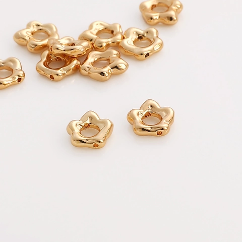 Copper Flower Spacer Beads Real Gold Plated Irregular Hollow Bead Frames Jewelry Findings For DIY Necklace Bracelet Making