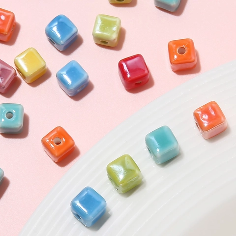Handmade Colorful Glazed Ceramic Cube Beads For DIY Jewelry Making Square Loose Spacer Beads For Bracelet Necklace Components