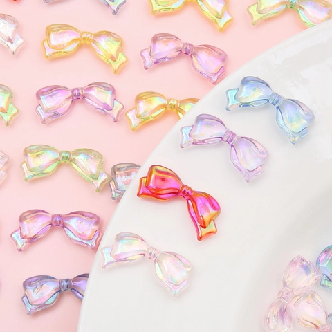 Iridescent Acrylic Bowknot Beads DIY Handmade Phone Chain Keychain Accessories Jewelry Making Colorful Bow Beads Ornaments