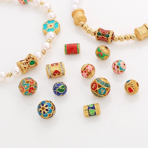 Vintage Kupfer Emaille Perlen Chinesischer Stil Hohle Blumen Charms Für DIY Schmuckherstellung Armband Halskette Zubehör Zirkonia Perlen