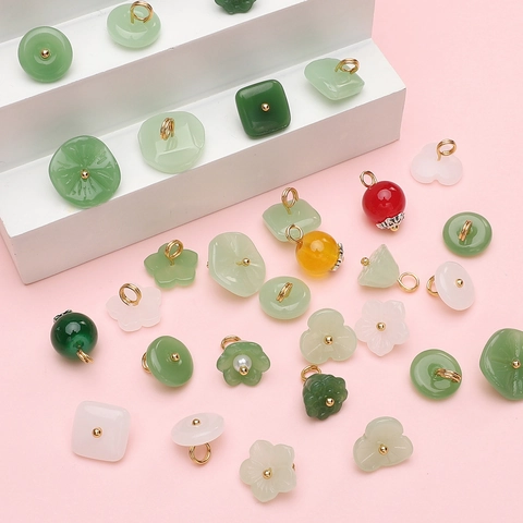 Chinesischer Stil Glas Imitation Jade Blumenperlen Für Schmuckherstellung DIY Handwerk Künstliche Perle Verzierte Runde Quadratische Anhänger