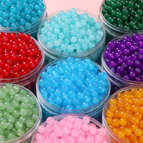 Solid Jelly Color Glass Beads Faux Jade Round Loose Beads For DIY Bracelet Necklace Handmade Jewelry Making Accessory Materials
