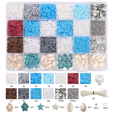 Kit de Fabrication de Bijoux DIY Style Océan Turquoise Coquille Alliage Charmes Perles Accessoires Pour Bracelets Colliers Fait Main Femmes