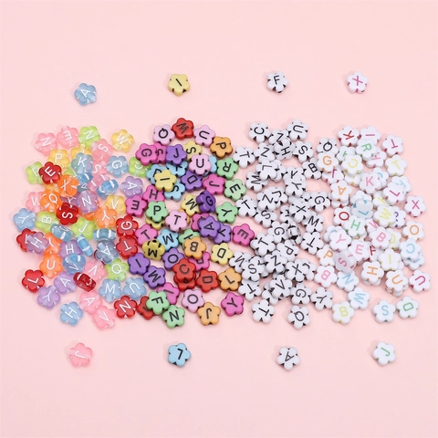 Cuentas de Alfabeto de Flores de Acrílico Para Hacer Joyas de Bricolaje Pulsera Collar Letras Coloridas Flor de Ciruelo