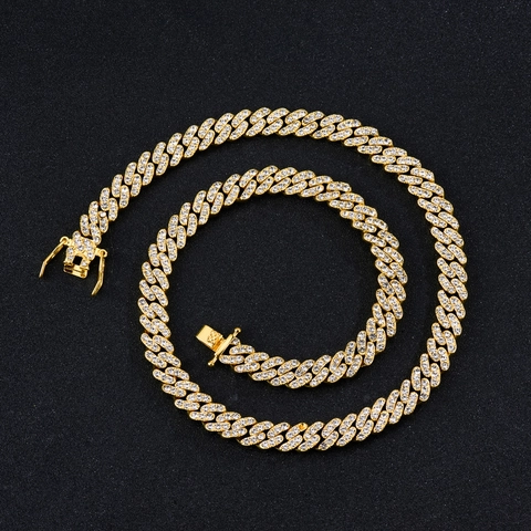 Collana Hip Hop Maglia Cubana Unisex in Lega di Zinco con Strass Catena Iced Out Moda Miami Link Gioielli Oro Argento