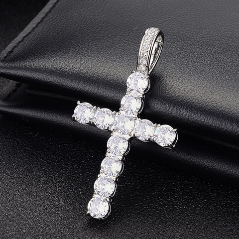 Collana con Pendente a Croce in Lega di Zinco Zirconia Hip Hop per Uomo Donna Catena Cubana a Corda Iced Out Bling Gioielli