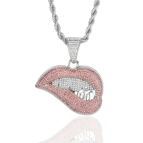 Hip Hop Sexy Lip Μενταγιόν Κολιέ Για Γυναίκες Άνδρες Κράμα Με Ένθετο Στρας Χρυσό Ασημί Χείλη Κοσμήματα Streetwear Αξεσουάρ Μόδας