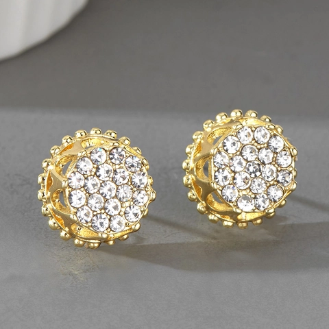 Hip Hop Rhinestone Stud Earrings For Men Women Alloy Crown Round Pave Rhinestone Earrings Fashion Trend Jewelry Accessory