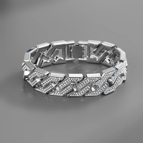Unisex Hip Hop Iced Out Cuban Gliederkette Armband Legierung Strass Dicke Kette Breit Vielseitig Trendy Nachtclub Schmuck Für Damen Herren
