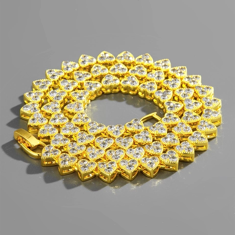 Hip Hop Hart Zirconia Hanger Halsketting Legering Iced Out Cubaanse Schakelketting Voor Vrouwen Mannen Westerse Sieraden