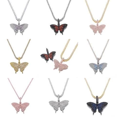 Collar de Colgante de Mariposa de Aleación Circonia Hiphop para Hombres Mujeres Colgante de Mariposa Iced Out Cadena de Tenis