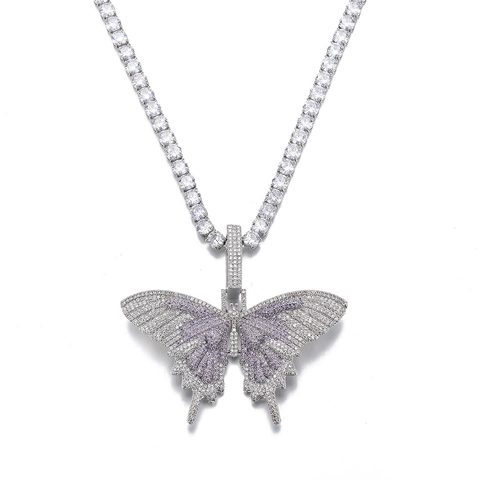 Collar de Colgante de Mariposa de Aleación Circonia Hiphop para Hombres Mujeres Colgante de Mariposa Iced Out Cadena de Tenis