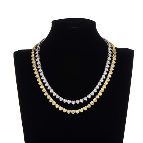 Collana a Catena Hip Hop Iced Out Heart Link Placcata Oro Argento Lega Zirconia Tennis Chain per Uomo Donna Gioielli di Moda