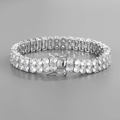 Collier Hip Hop Unisexe Double Rangée Zirconia Maillon Cubain Alliage Électroplaqué Chaîne Géométrique Bijoux de Fête Or Argent