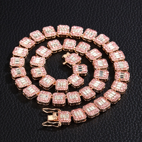 Collana Hip Hop in Lega con Strass Maglia Cubana Oro Rosa Rosa Bianco Bling Chain per Uomo Donna Gioielli Iced Out
