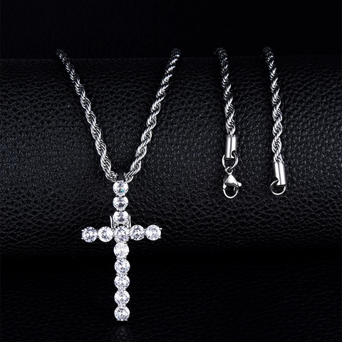 Hip Hop Iced Out Kreuz Anhänger Halskette Zirkonia Eingelegt Legierung Schmuck Silber Gold Edelstahl Seilkette Für Herren Damen