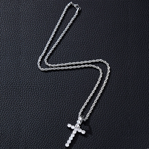 Hip Hop Iced Out Kreuz Anhänger Halskette Zirkonia Eingelegt Legierung Schmuck Silber Gold Edelstahl Seilkette Für Herren Damen