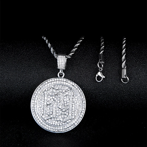 Collar de Hip Hop con Colgante Redondo Número 69 de Aleación y Diamantes de Imitación Chapado en Oro Plata Joyería
