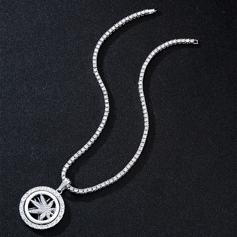 Hip Hop Iced Out Roterend Esdoornblad Hanger Halsketting Legering Strass Heren Street Sieraden Zilveren Hanger Met Ketting