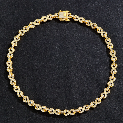Collana Bracciale a Catena Cubana Hip Hop Iced Out Zirconia Catena dell'Infinito Placcato Oro Argento Gioielli Streetwear Uomo Donna