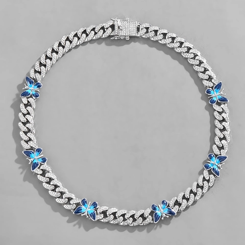 Collana Hip Hop In Lega Con Strass Farfalla Catena Maglia Cubana Per Donna Uomo Oro Argento Placcato Smalto Gioielli Festa Regalo