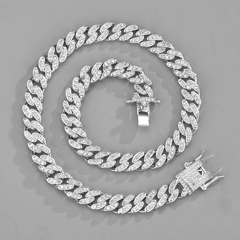 Collana Iced Out Miami Cuban Link in Lega con Strass per Uomo Donna Gioielli Hip Hop Oro Argento Oro Rosa Punk Streetwear Collana