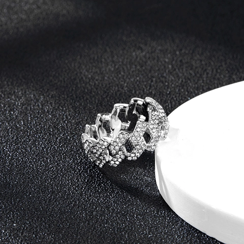 Anello a Maglia Cubana in Lega Hip Hop Lucido Pavé di Strass Anello a Fascia Gioielli Geometrici Personalizzati Regalo Uomo Donna