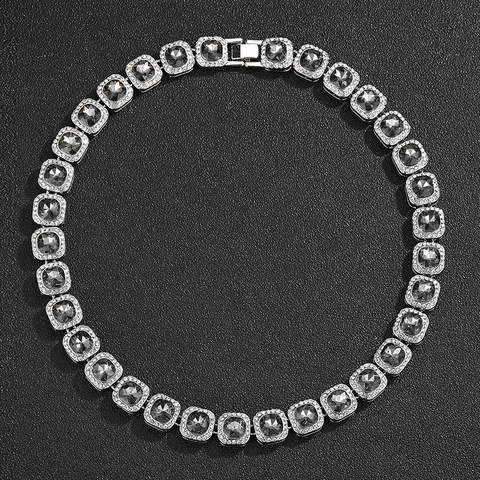 Hip Hop Iced Out Cuban Link Chain Necklace Alloy Silver Color Square Link Black Rhinestone Geometric Punk Jewelry Gift For Men Women