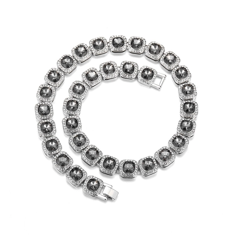 Hip Hop Iced Out Cuban Link Chain Necklace Alloy Silver Color Square Link Black Rhinestone Geometric Punk Jewelry Gift For Men Women