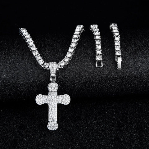 Iced Out Kreuz Anhänger Halskette Legierung Strass Tennis Kette Hip Hop Street Style Schmuck Für Herren Damen Party Schmuck