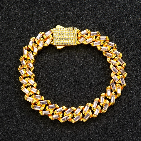 Collana Bracciale Maglia Cubana Hip Hop Rosa Oro Argento Colore Lega di Zinco Strass Baguette Gioielli Trendy Uomo Donna