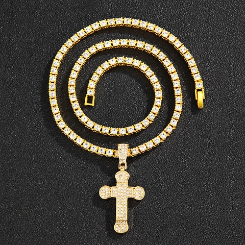 Iced Out Kreuz Anhänger Halskette Legierung Strass Tennis Kette Hip Hop Street Style Schmuck Für Herren Damen Party Schmuck