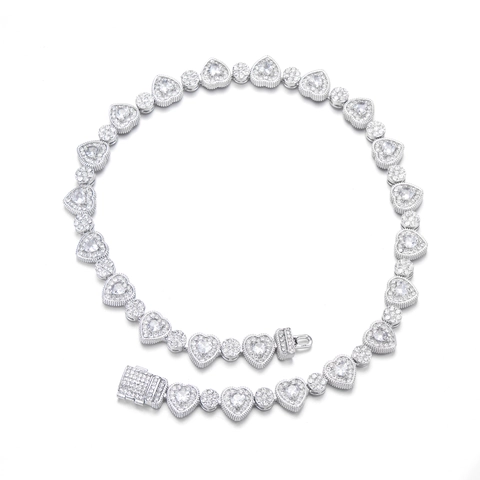 Hip Hop Iced Out Hart Zirkoon Geometrische Cubaanse Ketting Halsketting Armband Mannen Vrouwen Legering Sieraden Streetwear Accessoires