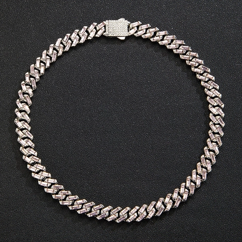 Collana Bracciale Maglia Cubana Hip Hop Rosa Oro Argento Colore Lega di Zinco Strass Baguette Gioielli Trendy Uomo Donna