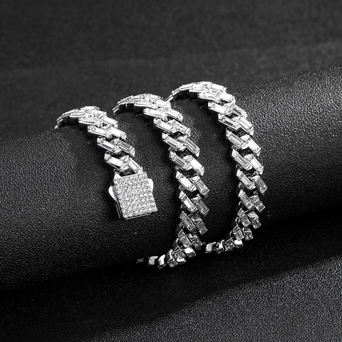 Lussuosa Collana Bracciale a Maglia Cubana Iced Out Per Uomo Donna Lega Strass Hip Hop Streetwear Gioielli Accessori