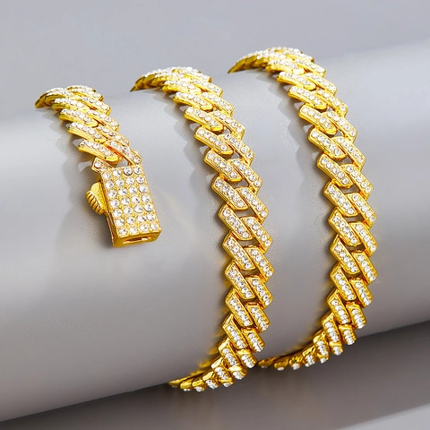 Collana a Maglia Cubana di Lusso Iced Out Lega con Strass Hip Hop per Uomo Donna Gioielli Streetwear Catena Lucida