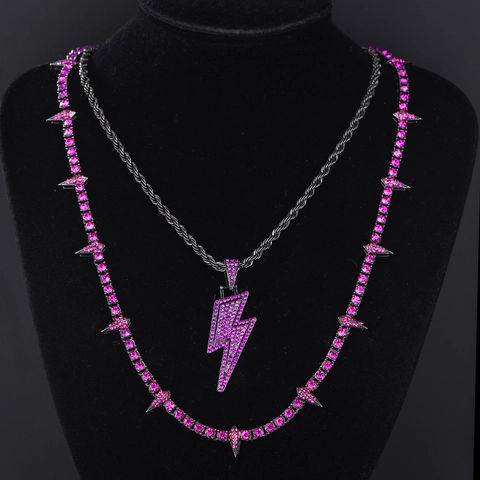 Collana Pantera Hip Hop Pendente a Fulmine in Lega Con Strass Collana a Strati Gioielli Stile Dark Per Uomo Donna Viola Nero