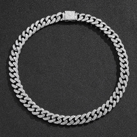 Collana Cuban Link in Lega di Strass Hip Hop Catena Placcata Oro Argento Con Chiusura a Scatola Gioielli di Moda Streetwear Uomo
