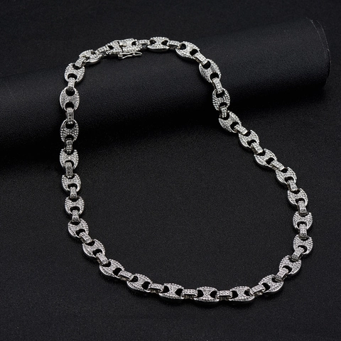 Iced Out Hip Hop Mariner Link Chain Necklace Bracelet Zinc Alloy Clear Rhinestone Gold Silver Plated Coffee Bean Jewelry For Men Women