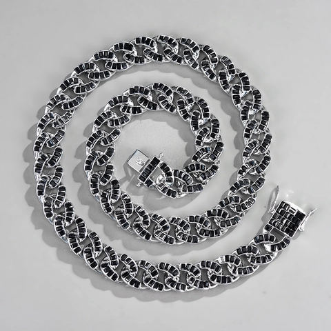 Hip Hop Cuban Link Chain Necklace Bracelet Zinc Alloy Iced Out Square Cut Rhinestone Inlaid Fashion Jewelry For Men Women