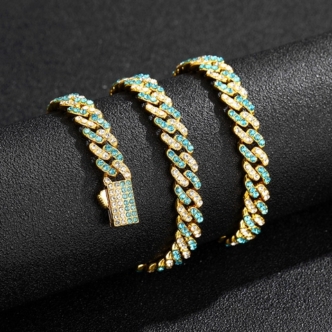 Iced Out Cubaanse Schakelketting Voor Heren Vrouwen Hip Hop Sieraden Strass Pave Legering Goud Zilver Two Tone Choker Feest Accessoire